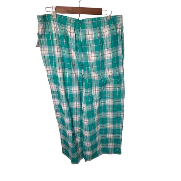 Cloise, XL green plaid metallic Flannel drawstring wide leg pocket pajama bottom - Picture 2 of 8